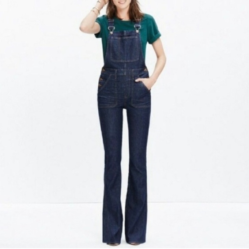 Madewell Womens Flare Leg Denim Overalls Dark Wash Indigo Blue S Flea Market Bib